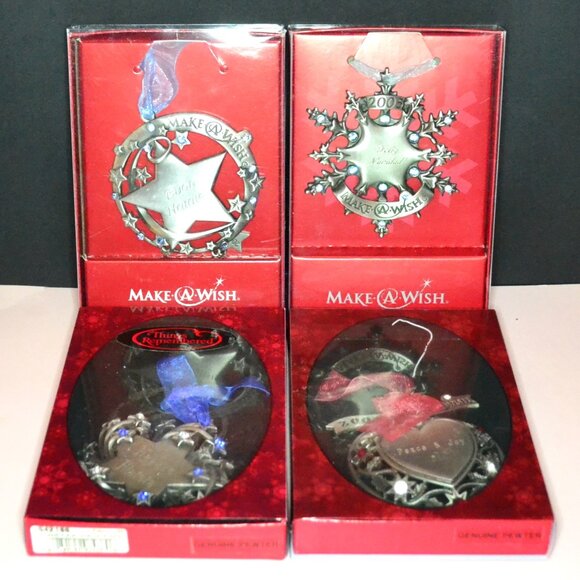Things Remembered Make A Wish Christmas Ornaments Set Of 4 Pewter Holiday Decor - Picture 1 of 9